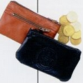 Double Zip Leather Coin Purse w/ Key Ring